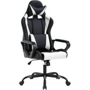 BestOffice Racing Gaming Chair w/Adjustable Lumbar Pillow & Reclining Backrest, White