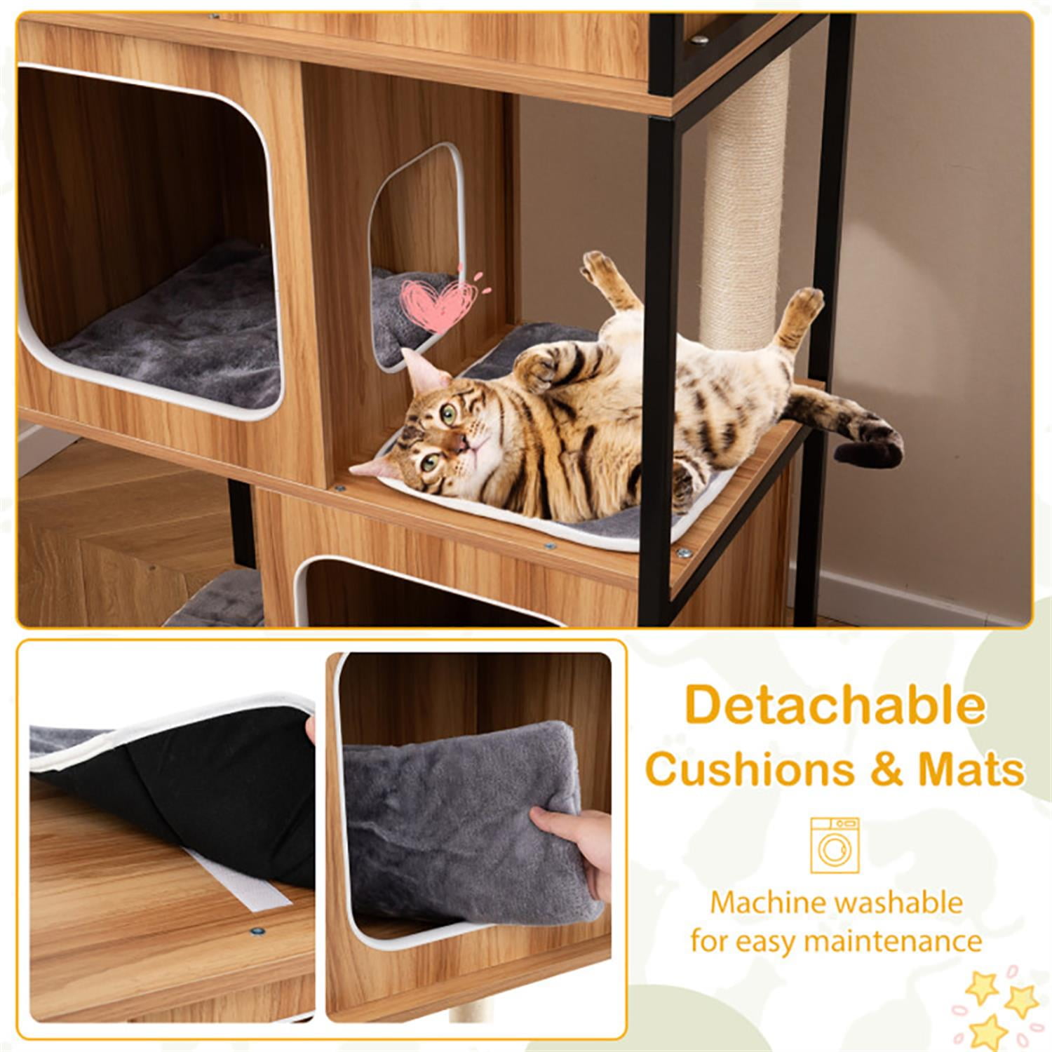 resenkos 52" Cat Tree Tower with Private Condos for Indoor Cats, Multifunctional Plush Cat House with Metal Frame and Scratching Posts, Brown