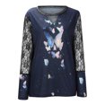 thumbnail image 4 of Moda mujer Casaul estampado manga larga encaje ahueca hacia fuera diamantes de imitación camiseta Tops Fridja  hkj431, 4 of 8