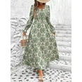thumbnail image 3 of Women's Floral Printed V Neck Long Sleeve Smocked Waist Maxi Dress for Autumn Winter, 3 of 11
