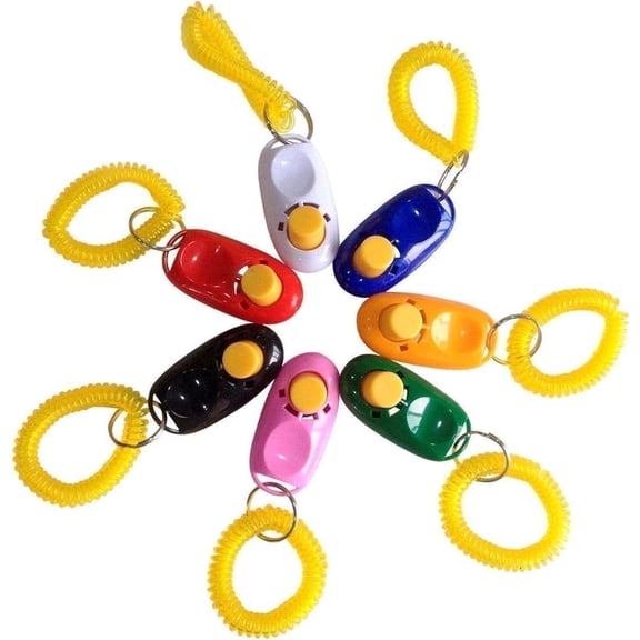 7 Pack 2 inches Multi-Color Pet Training Clickers with Wrist Strap, Positive Reinforcement Behavior Training Tool for Puppies & Cats