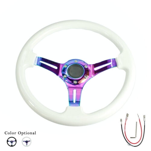 350mm 14inch Universal ABS Deep Dished Racing Steering Wheel Neo Chrome & White