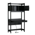 thumbnail image 3 of Walker Edison Transitional Reeded Desk with Hutch and Drawers, Black, 3 of 20