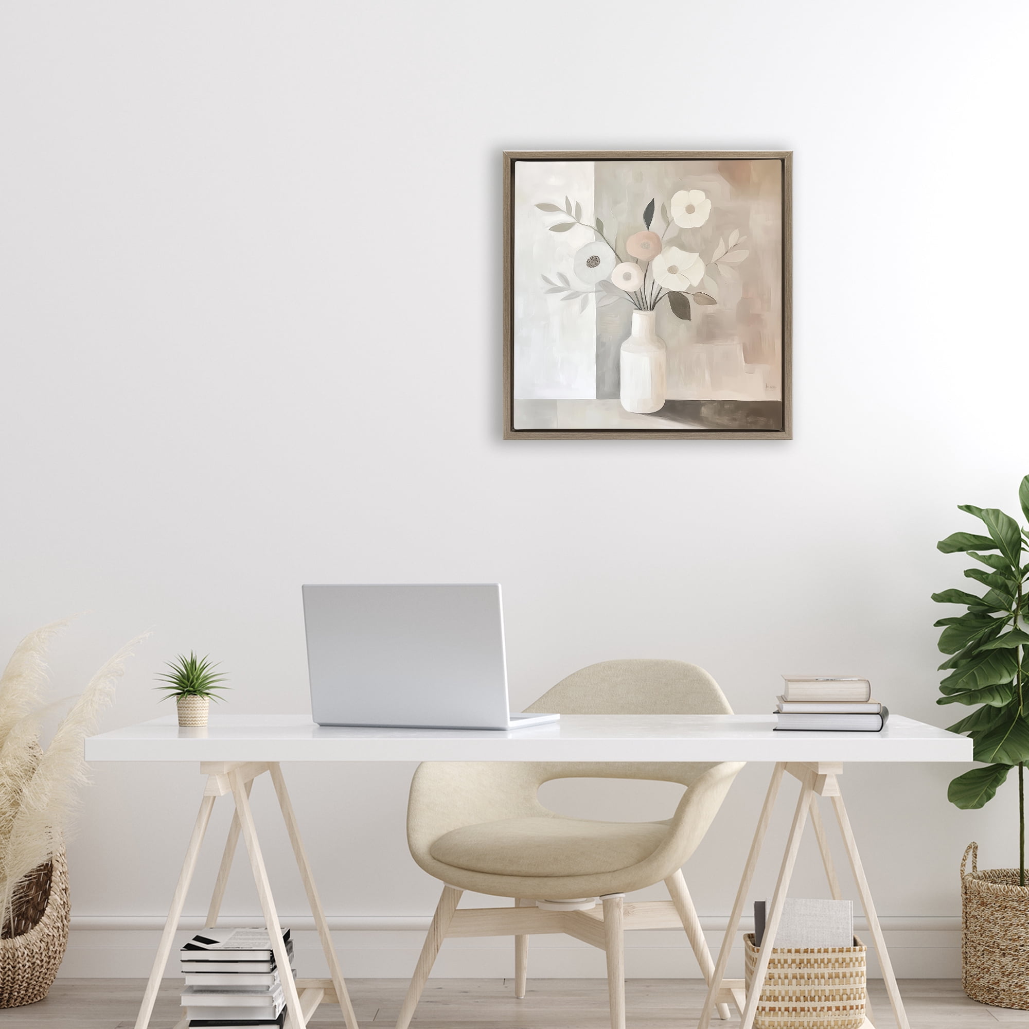Stupell Industries Minimalist Muted Flower Vase Brown Framed Floater Canvas Wall Art, design by Heidi Kuntz