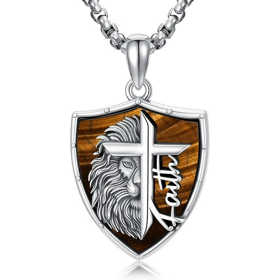 Lion Necklace for Men 925 Sterling Silver Lion Pendant Men of Faith Bible Christian Jewelry Gifts for Husband Brother