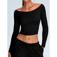 thumbnail image 4 of Women'S Long Sleeve Off the Shoulder Tops Going Out Cute Basic Y2K Fall Fashion 2026 Outfits Clothes, 4 of 7