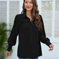 thumbnail image 4 of SWSMCLT Women's Long Sleeve Blouse Lantern Sleeve Ruched Casual Button Thin Button Up Shirt Mandarin Collar Top Black Large, 4 of 4