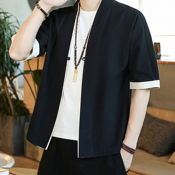 Kimono Cardigan Wave Coat Long Sleeve Loose Design Design Fine Workmanship Fine Workmanship Man Clothing Summer Outfit Haori Traditional Black 3XL