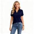 thumbnail image 4 of Dresfit Golf Tees Women Collared Short Sleeve Dressy Tops 2026 Summer V Neck Elastic Golf Basic Tees Quick Dry Lapel Plus Size Business Shirt Navy S, 4 of 4