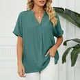 thumbnail image 3 of TIHLMK Women Shirts and Blouses Army Green Women's Fashion Short Sleeve Retro Round Neck Easter Solid Color Loose Tops Blouse Sleeve Gift for Womens Tops, 3 of 7