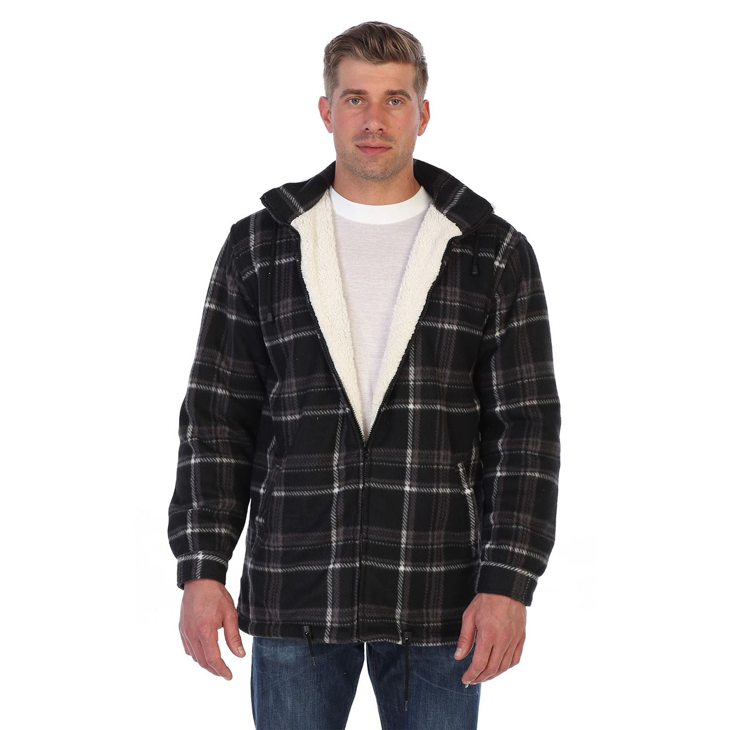 Gioberti Mens Sherpa Lined Flannel Jacket with Removable Hood