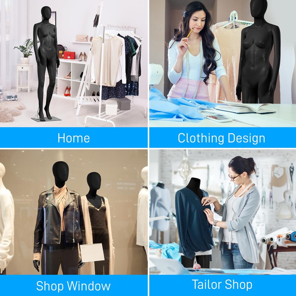 SereneLife Adjustable Female Mannequin Full Body Body-68.9" Detachable Woman Dress Form Whole Figure Poseable Life Size Dummy Torso-for Retail Clothing Shops-Black