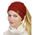 thumbnail image 2 of C.C BeanieTail Soft Stretch Cable Knit Messy High Bun Ponytail Beanie Hat, Confetti Cardinal, 2 of 2