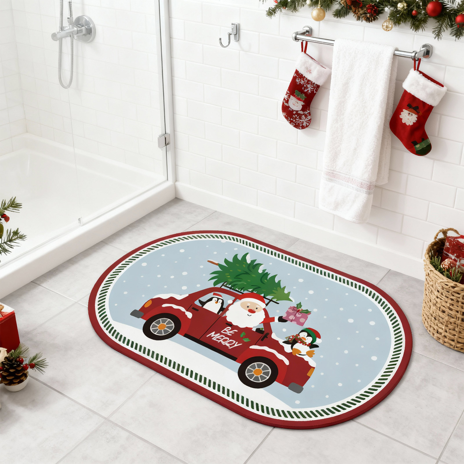 Gogreen Bath Mat - Bathroom Mat Rug Non Slip Super Absorbent Stain Resistant Quick Dry Bathroom Rug-Bath Mat for Bathroom Floor Bathtub Vanity-Bathmat Bath Rug (Christmas Santa Claus, 24"x36")