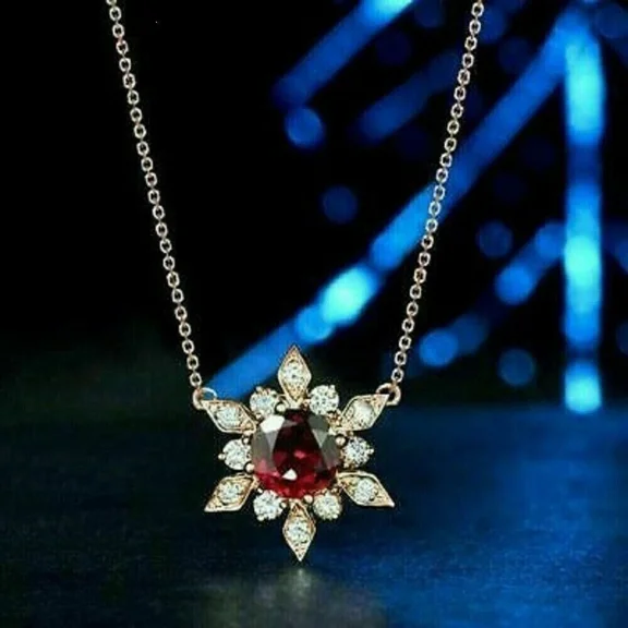 2Ct Round Cut Lab Created Red Garnet Pendant in 14K Yellow Gold Plated Free Chain