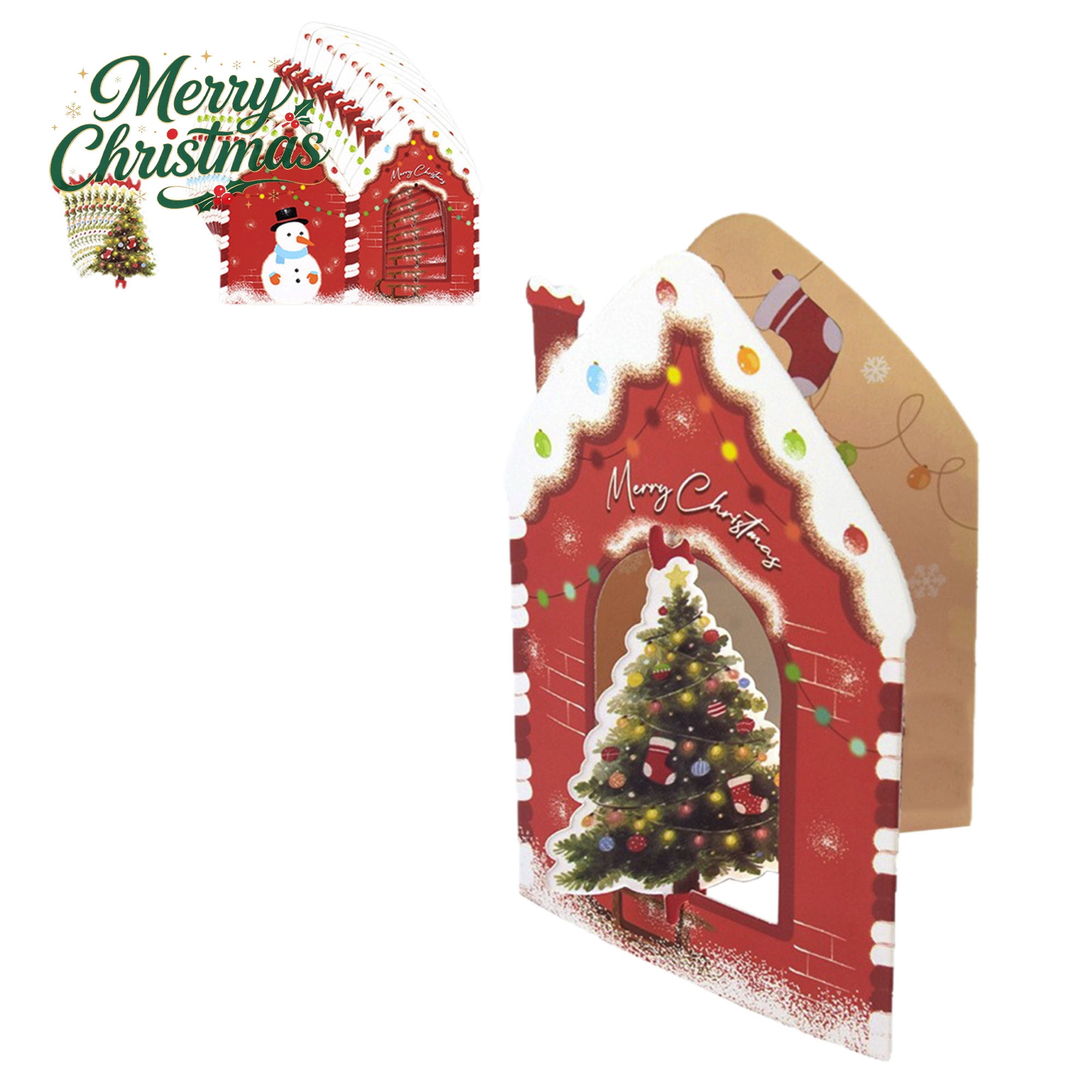 10 Pack Christmas Greeting Cards Paper House Shaped 3D Rotating Holiday Note Cards Multicolor Writeable Festive Cards for Christmas Party Gift Giving Christmas Stocking Stuffers