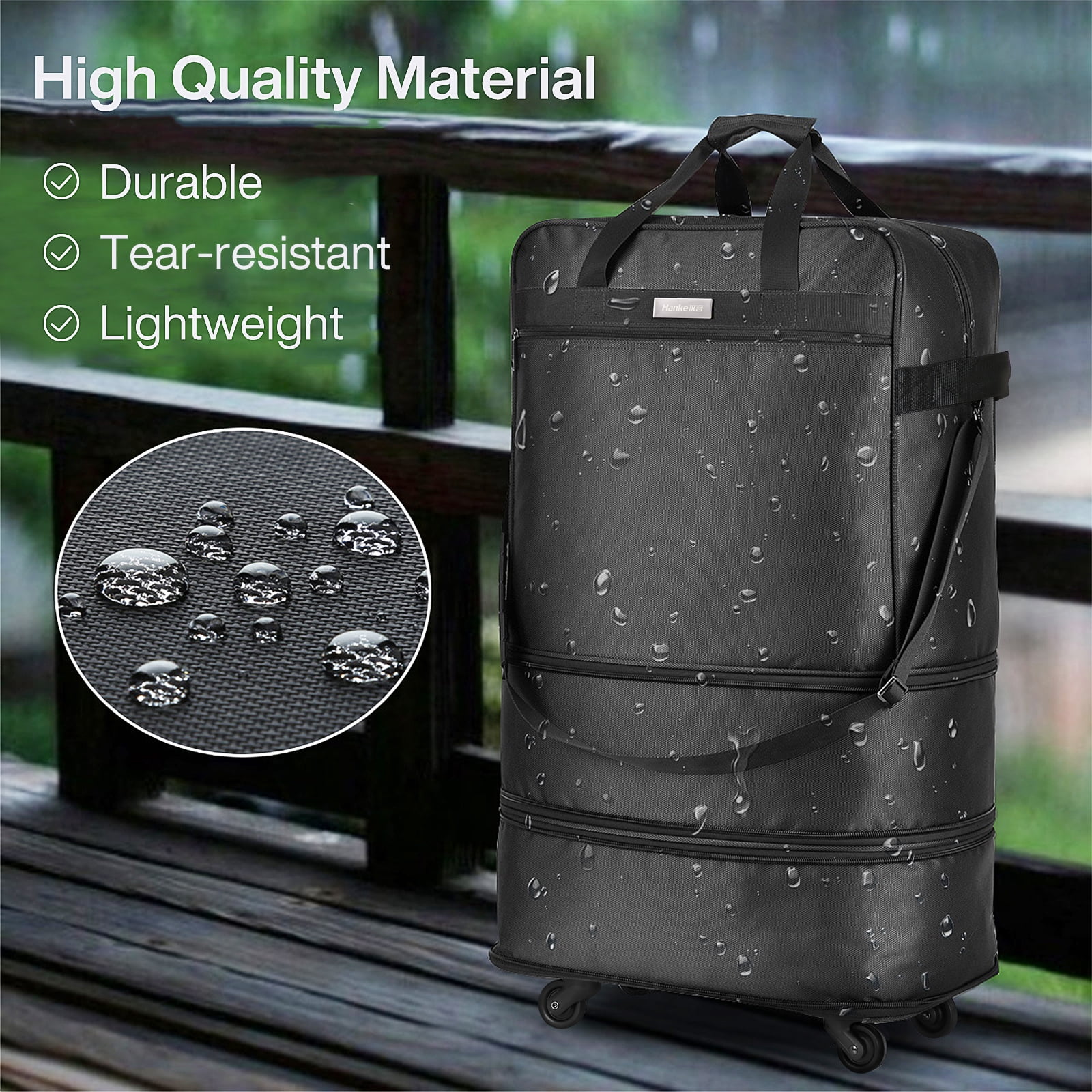Hanke Suitcases with Wheels Expandable Foldable Luggage Bag Suitcase Collapsible Rolling Travel Bag Duffel Bag for Men Women Lightweight Suitcases,Black