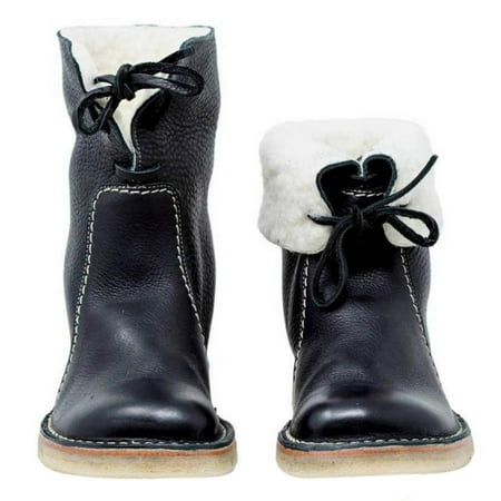 

Women Mid Calf Boots - Fashion Leather Flat Heel Boots with Soft Lining | Stylish and Classic Low Heel Winter Snow Boots for Casual Date Working Wearing with Black Brown Red Coffee Four Colors