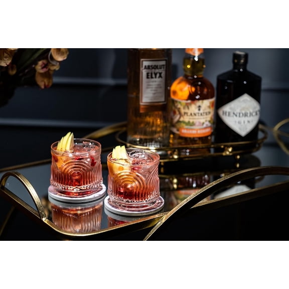 Vintage Art 1920s Lowball Cocktail Glasses | Set of 4 | 9 oz Crystal Old Fashioned Glassware for Drinking Classic Bar Drinks | Heavy Base Short Rocks Tumblers for Women