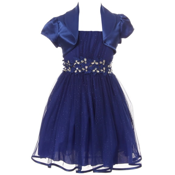 Toddler Girls Beautiful 2 Pieces Bolero Dress Rhinestones Shiny Holiday Flower Girl Dress Royal 2 (2J1K4S4)