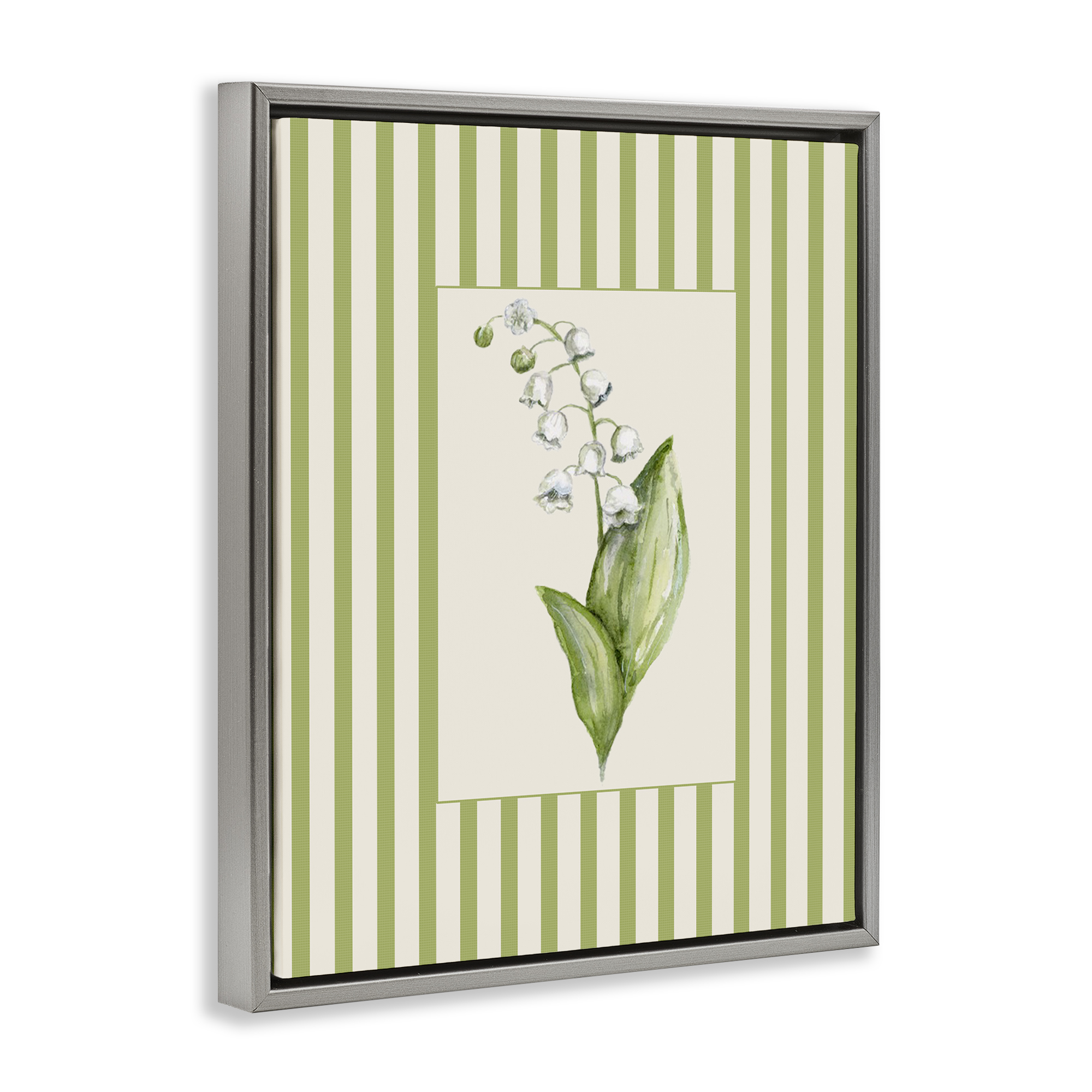 Striped Lily Of The Valley Gray Framed Floater Canvas Wall Art, design by Lisa Wehmeyer