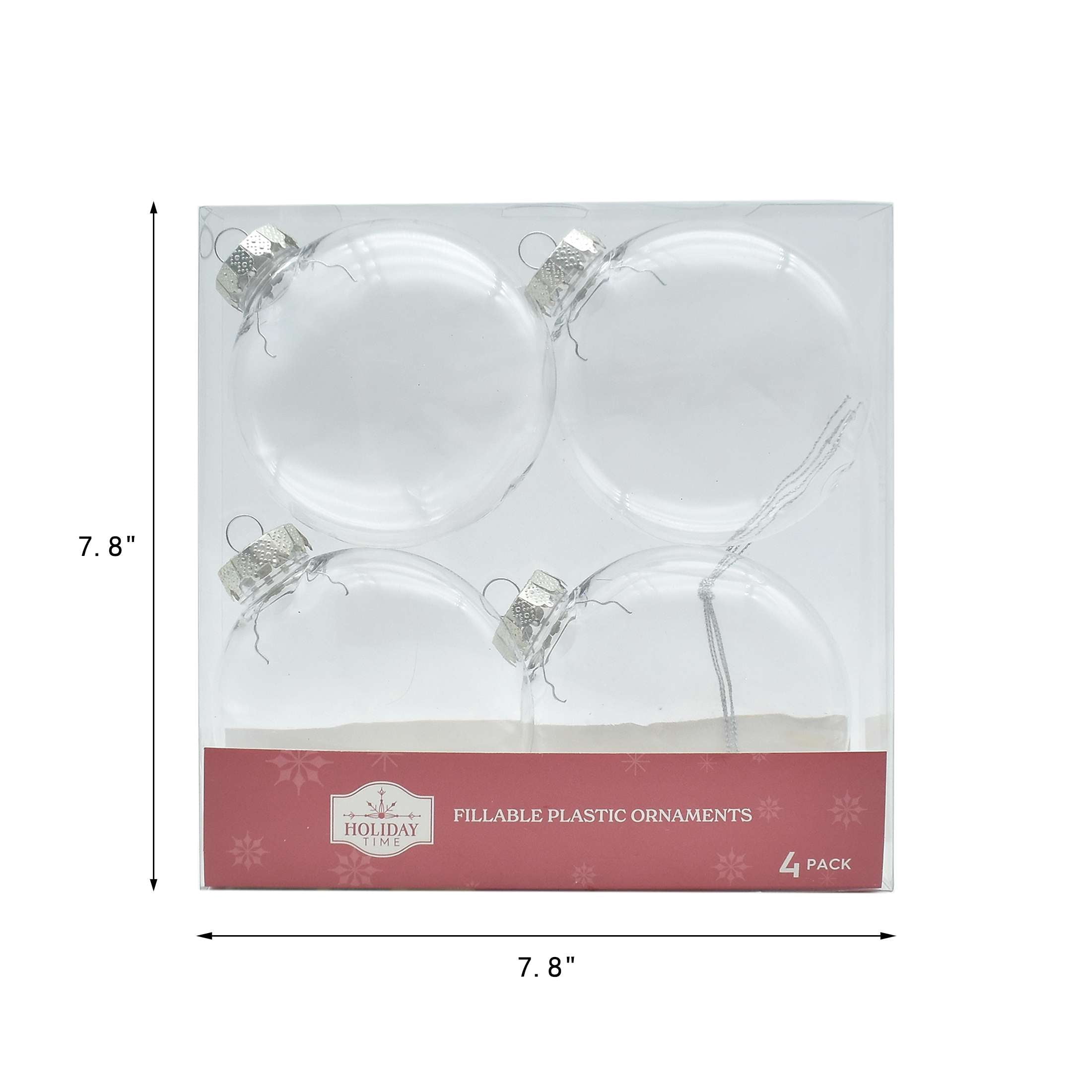 Holiday Time 4pc Christmas Clear PET Disc with Lid Ornament DIY Craft, 4” Height