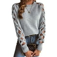 thumbnail image 2 of Women'S Y2K Fashion Solid Color Hollow Raglan Sleeve Crew Neck Sweater Light Grey M, 2 of 7