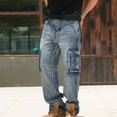 thumbnail image 6 of DPTALR Men's Baggy Jeans，Hip Hop Loose Fit，90s Vintage Cargo Denim，Fashion for Dance Skater Skateboard,Light Blue,Big and Tall Men 36, 6 of 9
