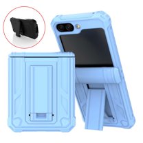ELEHOLD Rugged Case for Samsung Galaxy Z Flip 5, Hybrid Heavy Duty Shockproof Case with Foldable Hidden Kickstand Belt Clip Holster Full Body Protective Case for Samsung Z Flip 5,Blue