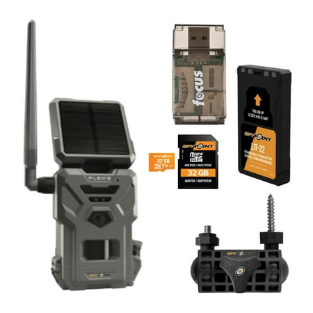 Spypoint FLEX-S 36 Megapixel Trail Camera with 100-Feet Flash and Detection Range Bundle with Lit-22 Battery Pack Mounting Arm MicroSD 32GB Memory Card and Reader and Writer (5 Items)