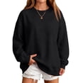 thumbnail image 4 of Women's Oversized Crewneck Sweatshirt with Drop Shoulders and Ribbed Cuffs Heather Grey Casual Top, S-2XL, 4 of 6