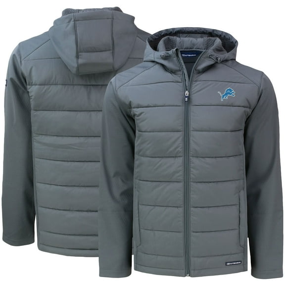 Men's Cutter & Buck Gray Detroit Lions Evoke PrimaLoft Hybrid Eco Softshell Recycled Full-Zip Hooded Jacket
