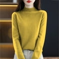 thumbnail image 4 of Women's 100% Merino Wool 2024 Fall Winter First-Line Ready to Wear Long Sleeve Seamless Knit Mock Neck Sweater Yellow XL, 4 of 5