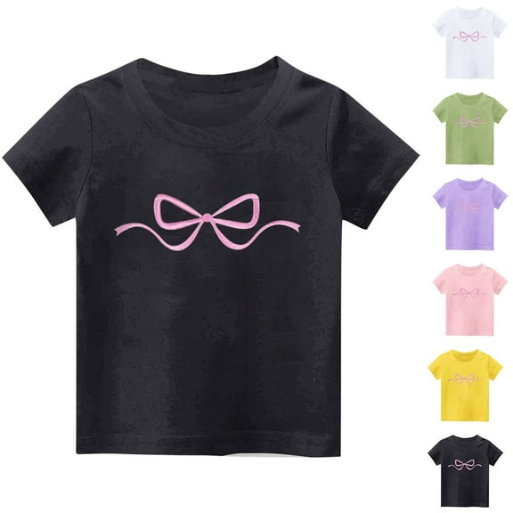 Ahuyic Kids Summer Short Sleeve Tops,Summer Casual Tops for Kids,Girls' Fashion Casual Letter Printed Round Neck Short Sleeve Top