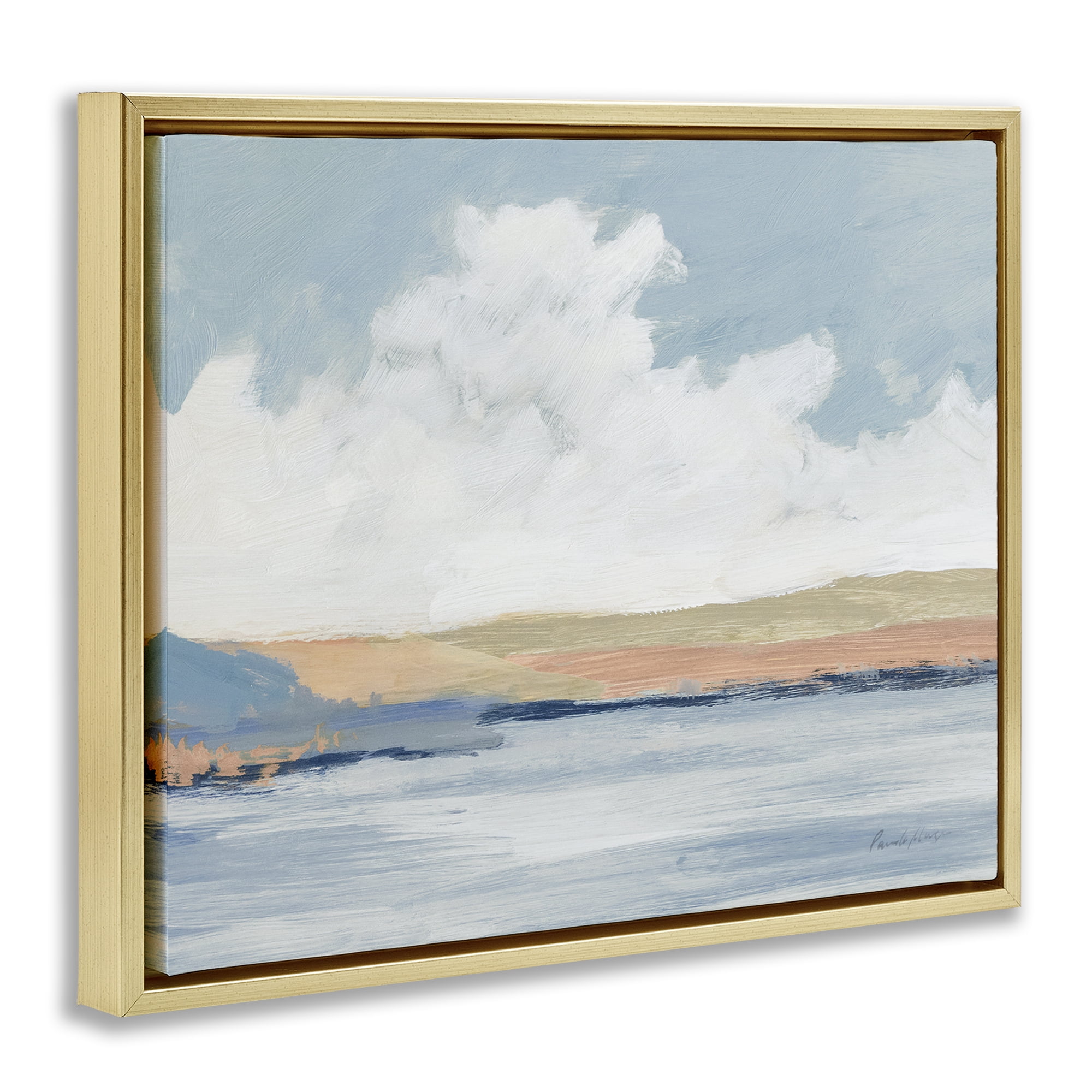 Stupell Industries Pastel River Landscape Landscape & Nature Painting Gold Floater Framed Canvas Art Print Wall Art, 31 x 25