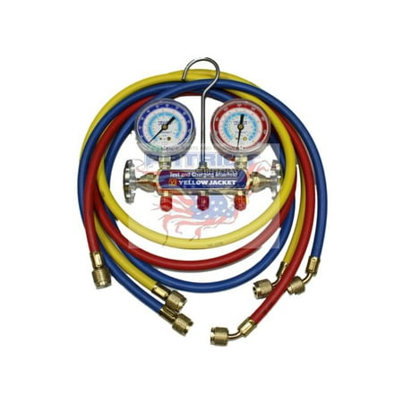 2 Valve Aluminum Manifold - Yellow Jacket 41211 2 Valve Manifold With Hoses PSI, °F For R22, R134a, R404a