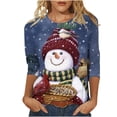 thumbnail image 2 of Hauts de Sortie pour Femmes Décontracté Ample Col Rond Manches 3/4 Imprimé de Noël Blouses d'Été en Solde, 2 of 5