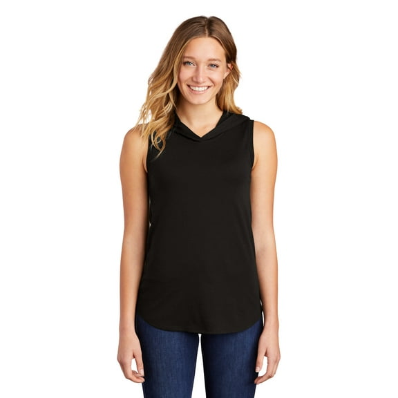 District Adult Female Women Electric Heather Sleeveless Hoodie Black 3X-Large