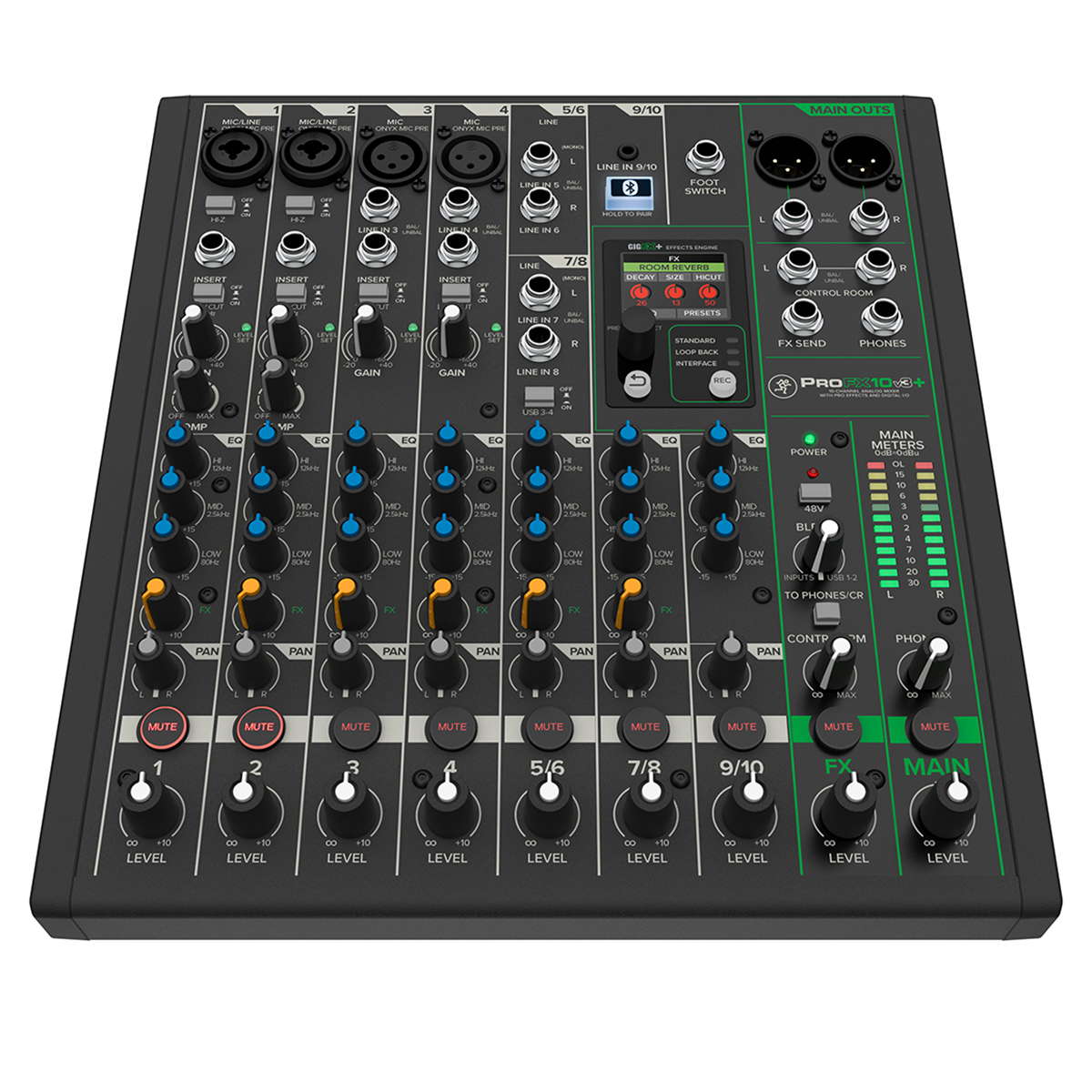 Mackie ProFX10v3+ 10-Channel Bluetooth Analog Mixer with Enhanced FX, Bundle with TAPH100 Headphones and 2x 25' 3-Pin XLR Microphone Cable