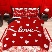 jejeloiu Happy Valentins'S Day Bedding Comforter Set,Cartoon Heart Print Twin Comforter Sets,Red White Bedding Set For Girls,Super Cozy Room Decor Reversible,2-Piece