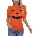 thumbnail image 2 of Pumpkin Ghost Face Graphic Sweaters for Women Halloween Day Crew Neck Pullover Sweater Cute Puff Short Sleeve Juniors Girls Sweater Blouse Shermie, 2 of 6