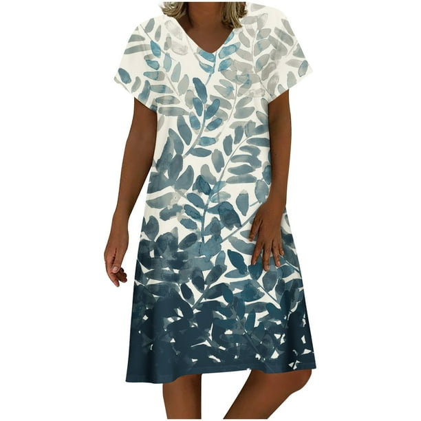 Vestidos casuales de verano para mujer Vestido suelto de manga corta con estampado floral de playa con cuello en V para mujer Pompotops ghjkhdj13436