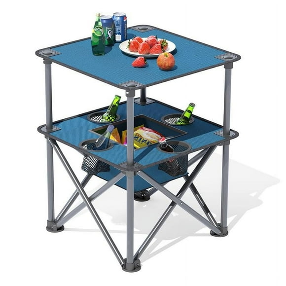 ZXFODX Mesa plegable para acampar,Mesas de playa para arena plegable,Mesa de campamento,Viene con 4 portavasos y bolsas de almacenamiento,Desplegado y plegado rápido,Adecuado para acampar