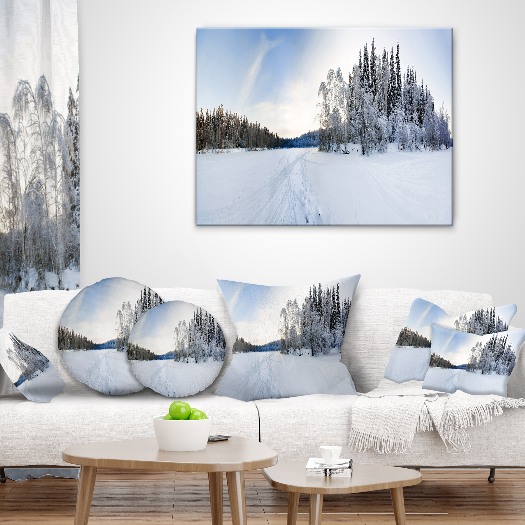 Designart Winter Field Landscape - Photography Throw Pillow - 12x20