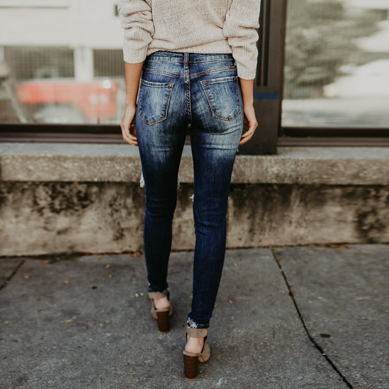 JNGSA Tummy-Control Jeans,Women's High Waisted Skinny Hole Jeans