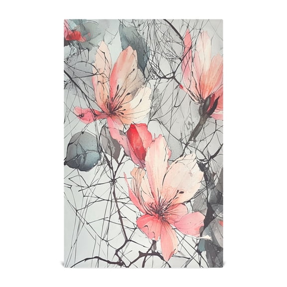 WOBOGO Pink Watercolor Flower Kitchen Towel 1 Piece Large Cotton Dishcloth Premium Absorbency Set with Hanging Loop