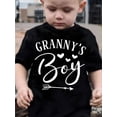 thumbnail image 1 of Boys' "Grandma's Boy" Graphic T-Shirt - 100% Cotton Casual Short Sleeve Tee with Heart & Arrow Design, Black & White Letter Print, Regular Fit for Spring Summer Fall, 1 of 6