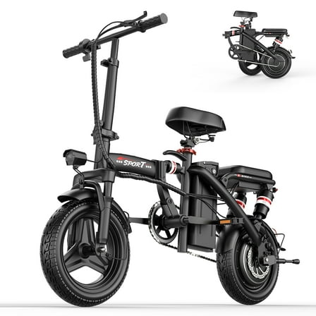 ASKGO Z8 1200W Foldable Electric Bike for Adults,25Mph 25Miles Electric Bike,48V 13Ah Removable Battery,14" Mini E-bike with Two Seats, UL 2849