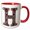 Red/White, variant on 3drose, Pretty Image of Ruby Jeweled Monogram Letter H, 11oz Two-tone Red Mug