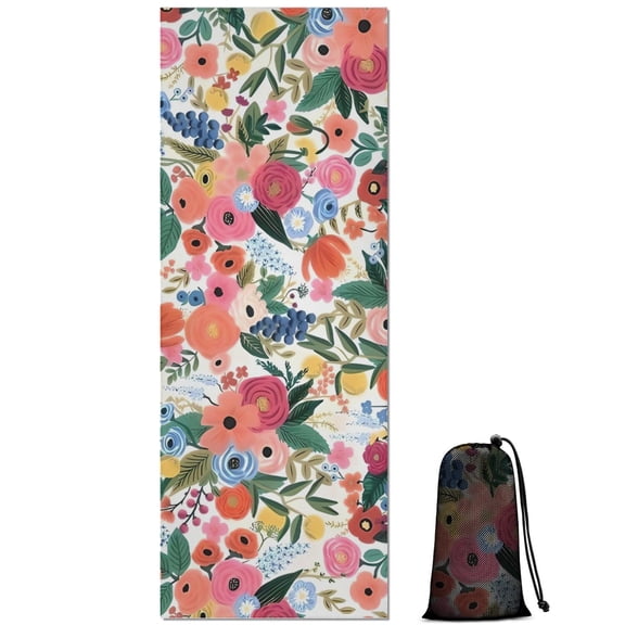 Pioneer Flower Floral Print Pattern Hot Yoga Mat Towel Non Slip for Hot Yoga - Quick-Drying Yoga Mat Cover with 4 Corner Pockets with Travel Bag - Hot Yoga Towel Non Slip 70"x26"